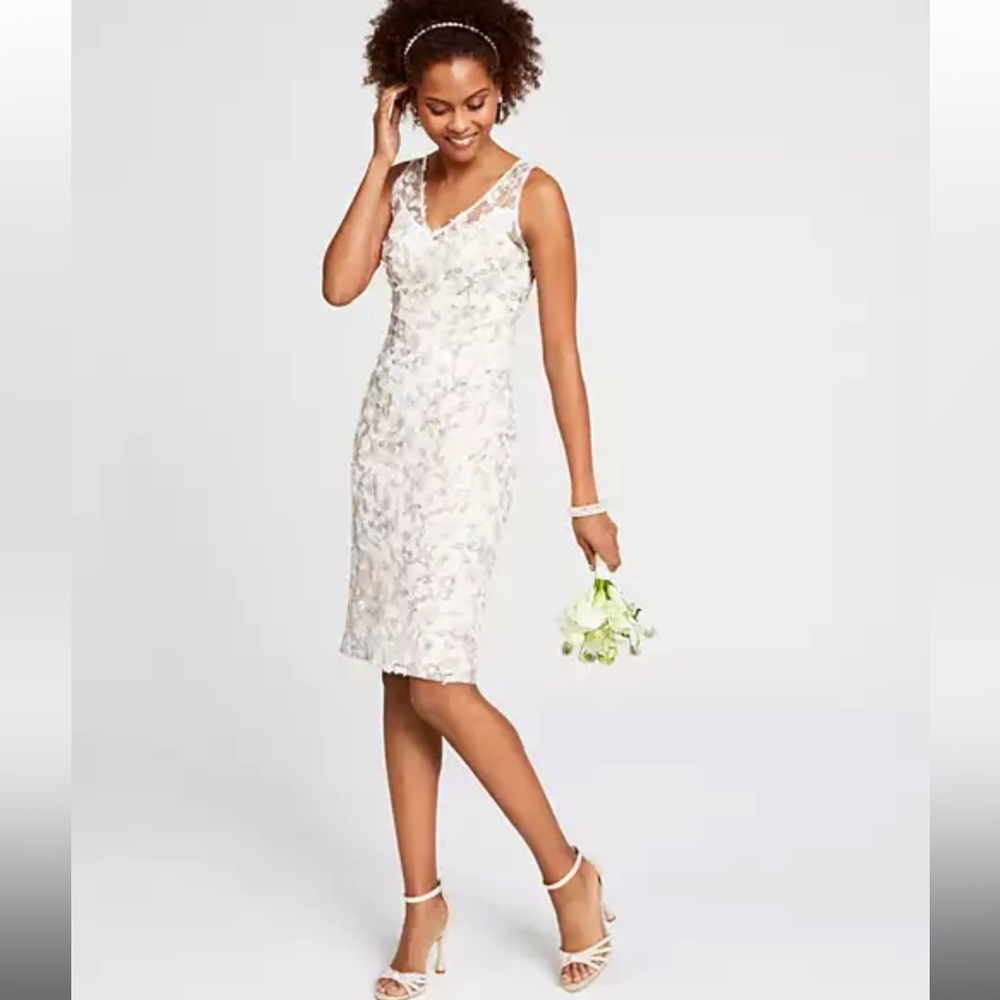 Adrianna Papell White Floral Lace Wedding Dress